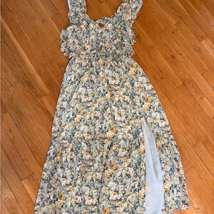 Astr Floral Ruffle Maxi Dress in Blue and Yellow